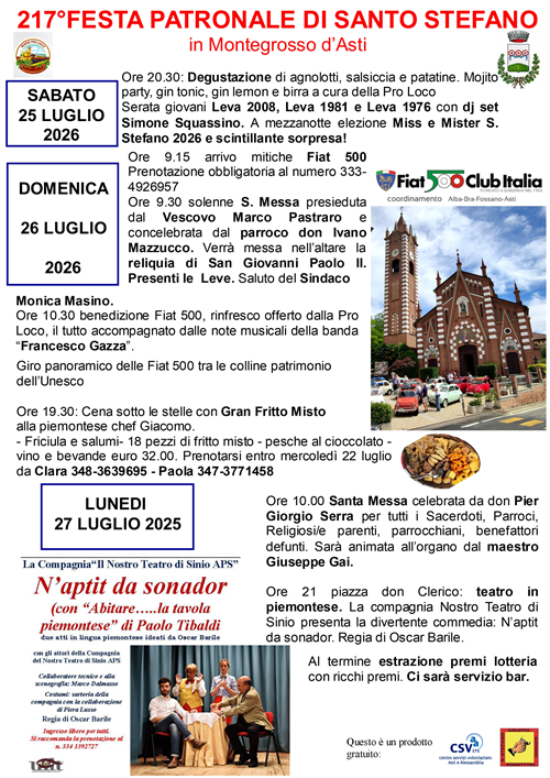 Festa Patronale Santo Stefano 25-26-27 luglio 2026