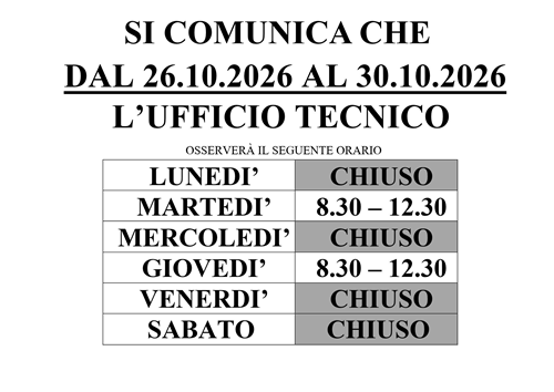 Variazione orario ufficio tecnico